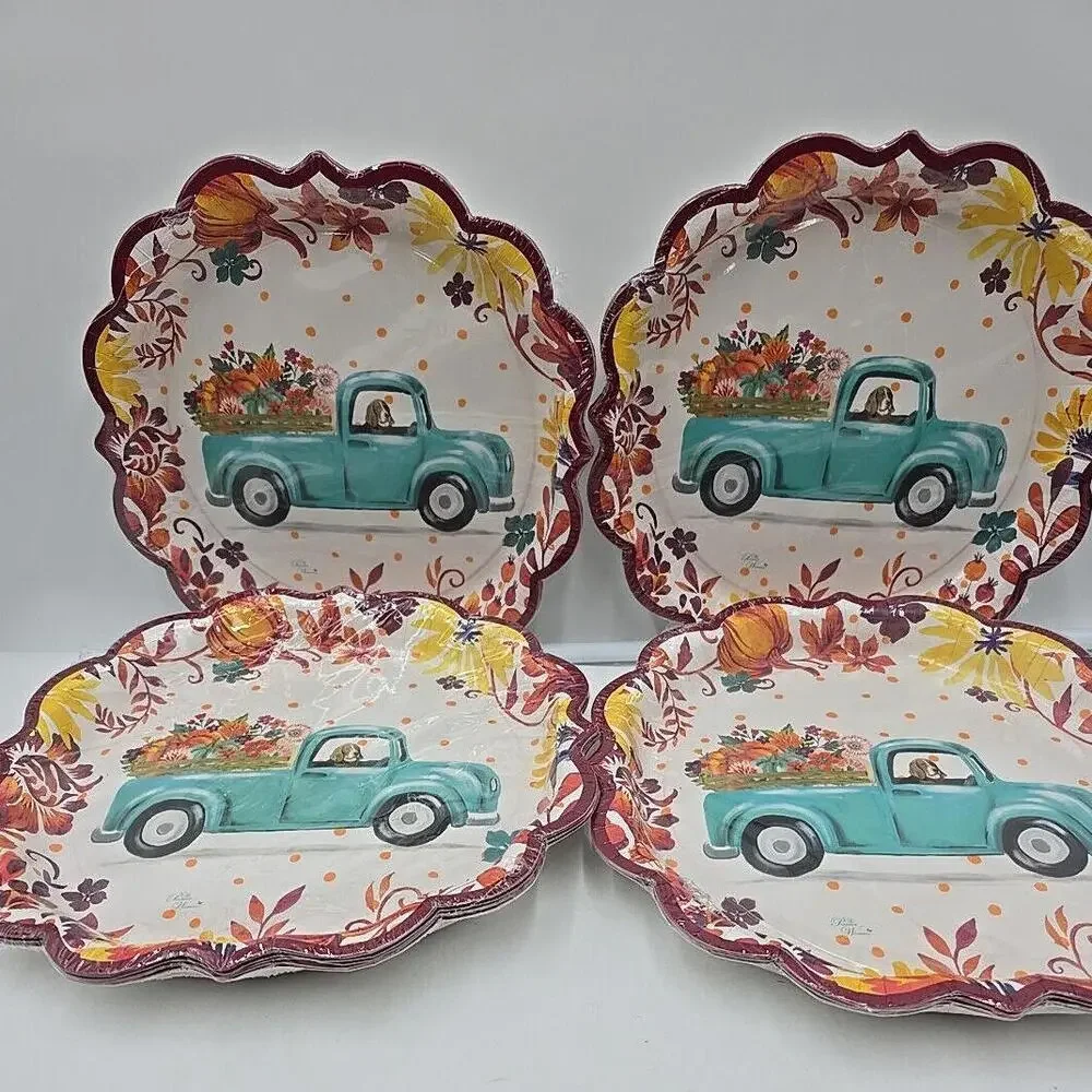 4 PACKS The Pioneer Woman Pumpkin Dog Truck Paper Plate; 32‎ Ct.; 11.5